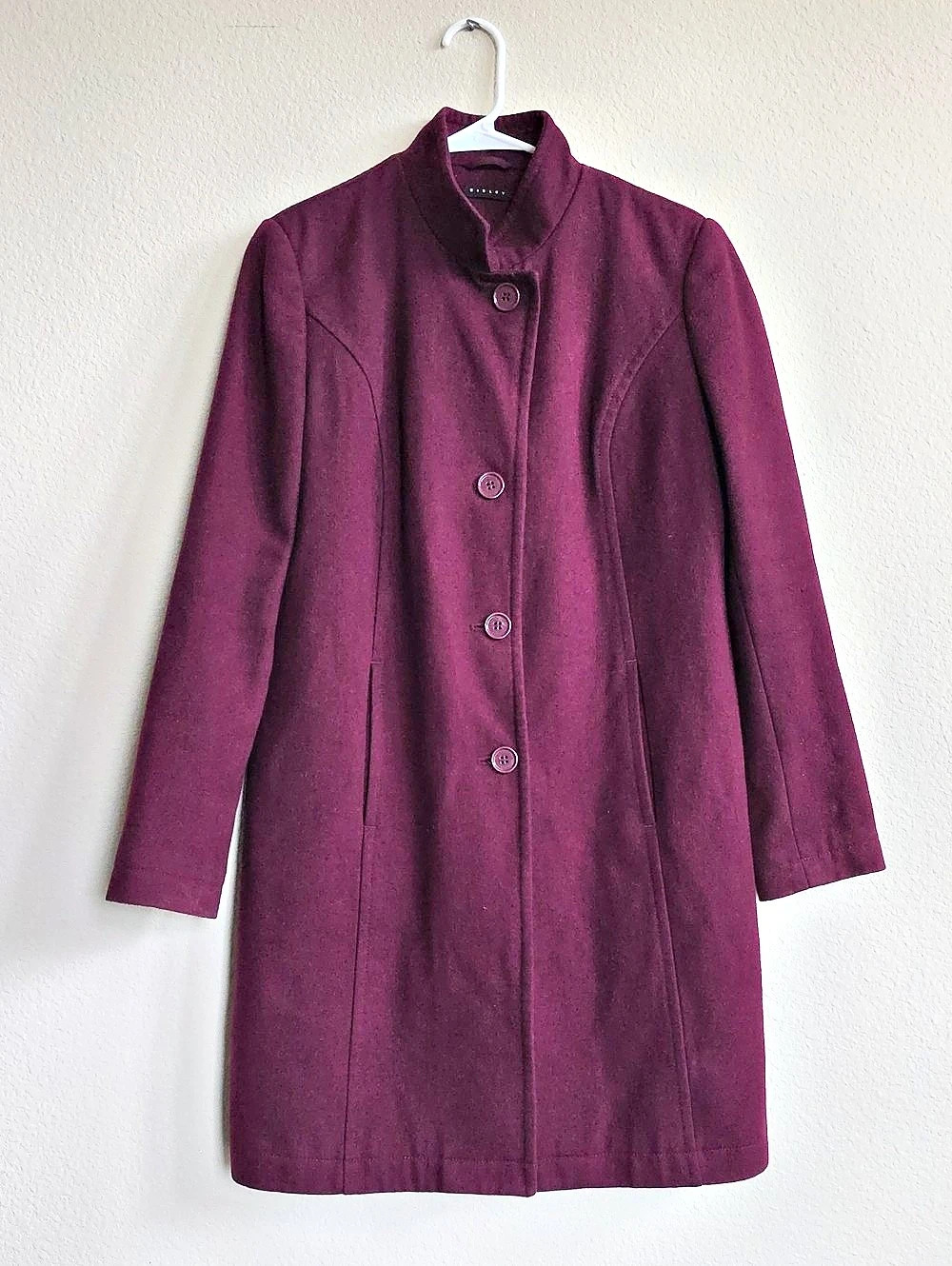 VTG Sisley Wool-Blend Stand Collar Pea Coat in Purple Size 46